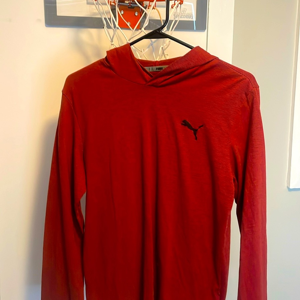 Burgundy Puma Long Sleeved Shirt with a Hood!